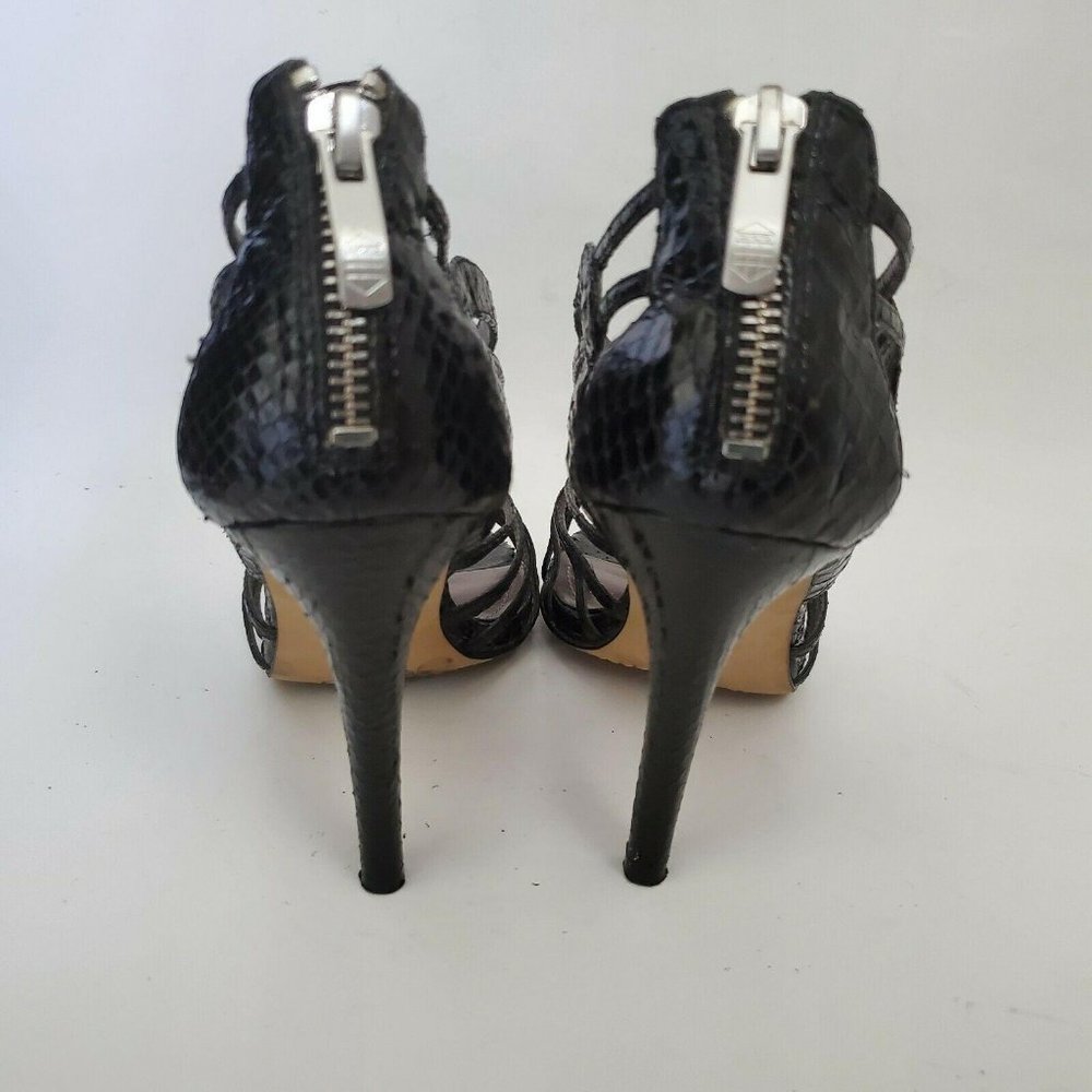 Vince Camuto Solana Women Cage Heels 8 Black Leather Strappy Stiletto Sexy Snake - Picture 9 of 12
